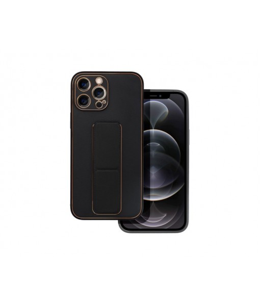Husa Premium, iPhone 13 Pro Max Piele Ecologica, cu Protectie Camera si Stand, Negru